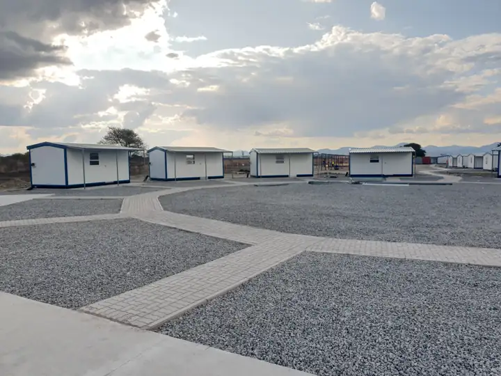 Accommodation units laid out around paved walkways